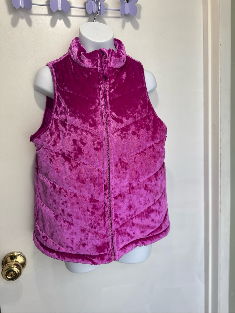 ZELOS Velvet Satin Puffer Vest in Vivid Magenta